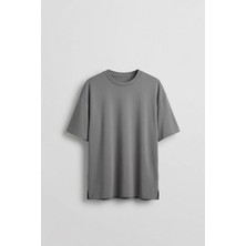 Abluka Online Erkek Oversize Basic Yumuşak Dokulu Rahat T-Shirt Füme
