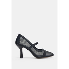 Selin Shoes Velensa Lastikli Küt Burun Kadın Topuklu Ayakkabı- Siyah