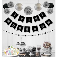 My Paper Craft İyi Ki Doğdun Siyah Fon Üzerine Gümüş Banner Renk: Siyah - Beyaz Parti Teması