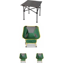 Kılıçaslan Camp Madfox Surface Küçük Boy Katlanır Kamp Masası +3 Adet Foldmesh Katlanır Sandalye Savanna Lime