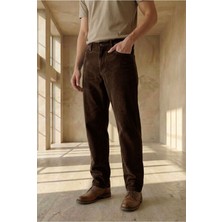 Little Cup Jeans Co  Erkek  Baggy Fit Rahat Kalıp Kahverengi Kadife  Pantolon