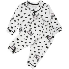 by BebekOdam Unisex Ekru Siyah İnek Desenli Kruvaze Yaka Pijama Takımı