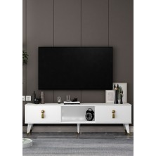 Cantek Dizayn TV1396-1396-TV150-64 Tv Sehpası Beyaz-Altın