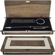 MiraLive Ahşap Kutulu Siyah Kalem ve Anahtarlık Set