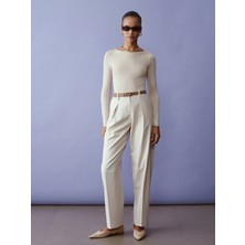 Dilvin 72661 Düz Paçalı Kemerli Pantolon-Taş