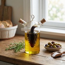 Chance Gift Cam Yağlık Sirkelik Seti Çift Hazneli Zeytinyağı & Sirke Şişesi 2’li Akıtmaz Kapaklı Şık Mutfak Sunum Yağdanlık