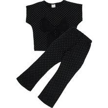 by BebekOdam Kız Çocuk Siyah Simli Puanlı Fiyonklu 2'li Takım - 1016613