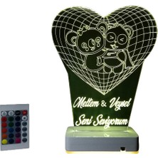 Modiwa Design 3D Sevimli Hayvanlar Kalpli Dekoratif LED Lamba Renkli Ahşap Kaide 25 x 35 cm