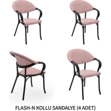 Tilia Flash-N 4 Adet Polipropilen Kollu Sandalye Siyah Ayak, Kırmızı Beyaz File - Bahçe, Balkon, Teras, Veranda, Havuz Başı, Dış Mekan, Kafe, Restoran, Otel İçin