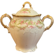 Fransız Limoges Gofreli Porselen Şekerlik Boyu 13 cm Eni 14,5 cm