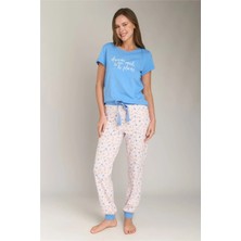 Lovely Things Dream Örme Kısa Kol Tişört Pantolon Set Pijama Takımı - Açık Mavi