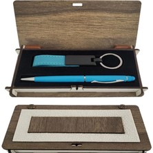 MiraLive Mavi Kalem ve Anahtarlık Ahşap Kutulu Set