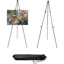 Temel Katlanabilir Metal Sergi ve Tuval Şövalesi Siyah