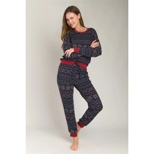 Lovely Things Crystal Örme Uzun Kol Tişört Pantolon Set Pijama Takımı - Lacivert