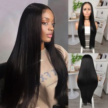 Balkan Grup Siyah Ekstra Uzun Fiber Sen Düz Tül Peruk