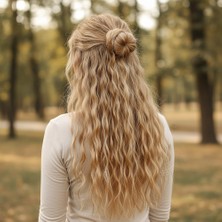 Balkan Grup Fiber Sen Kabarık Dalgalı Yarım Ay + 2 Yan Çıt Çıt / Karamel Platin Röfleli