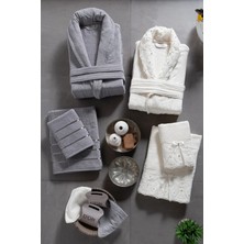 Mürdüm Home Ilya 10 Parça Aile Bornoz Takımı-Premium, Dantelli Bornoz Seti + 2 Kese ve 2 Sabun Hediye, Çeyizlik