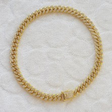 Canka 1,5 cm Taşlı Cuban Gold Zincir Unisex