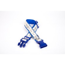 Balkan Grup Köpek ve Pati Desenli Dokuma Köpek Boyun Tasması 3 cm x 36-60 cm Mavi