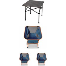 Kılıçaslan Camp Madfox Surface Küçük Boy Katlanır Kamp Masası +3 Adet Foldmesh Katlanır Sandalye Navy Spark