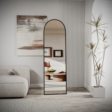 EVDEMO Pamir Siyah Metal Çerçeveli Ayaklı Oval Boy Aynası 180X50 cm