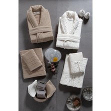 Mürdüm Home Ilya 10 Parça Aile Bornoz Takımı-Premium, Dantelli Bornoz Seti + 2 Kese ve 2 Sabun Hediye, Çeyizlik