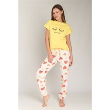 Lovely Things Maya Örme Kısa Kol Tişört Pantolon Set Pijama Takımı - Sarı