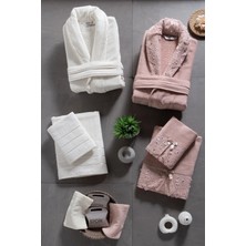 Mürdüm Home Ilya 10 Parça Aile Bornoz Takımı-Premium, Dantelli Bornoz Seti + 2 Kese ve 2 Sabun Hediye, Çeyizlik