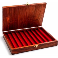 KUMİ Masif Ahşap Tesbih Kutusu Lüks Kadife İçli 10 Bölmeli El Yapımı Premium Koleksiyon Saklama Kutusu