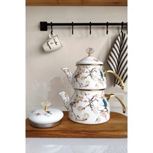 Porlisma Amara Çift Kapak Emaye Çaydanlık Takımı, Desenli Emaye Çaydanlık Seti