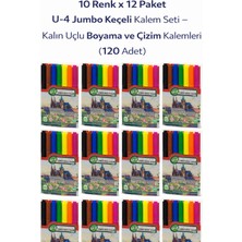 Popüler Sepet U-4 Jumbo Keçeli Kalem 10 Renk x 12 Paket – Kalın Uçlu Boyama ve Çizim Kalemi Seti (120 Adet)