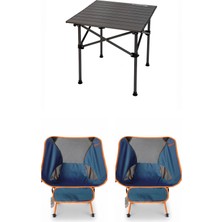 Kılıçaslan Camp Madfox Surface Küçük Boy Katlanır Kamp Masası +2 Adet Foldmesh Katlanır Sandalye Navy Spark
