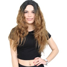 Balkan Grup Kabarık Dalgalı Uzun Fiber Sen Peruk / Siyah / Karamel Ombreli