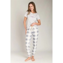 Lovely Things Cameron Örme Kısa Kol Tişört Pantolon Set Pijama Takımı - Gri