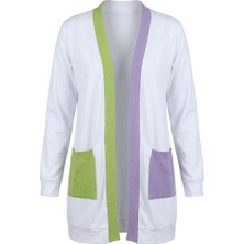 On Fashion Kadın Renkli Ribanalı Uzun Hırka - Krem