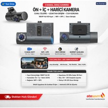 Techsmart 3 Kanal Araç Kamera Ön + Iç + Harici 1080P Full Hd Wifi Gps Gece Görüşlü Dash Cam