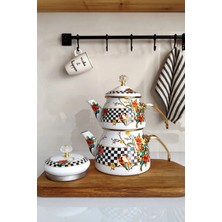 Porlisma Amara Çift Kapak Emaye Çaydanlık Takımı, Desenli Emaye Çaydanlık Seti