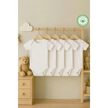 Bebeqon Beyaz Kısa Kol Bebek Zıbın 5’li Paket Bisiklet Yaka Unisex Body Seti %100 Pamuk