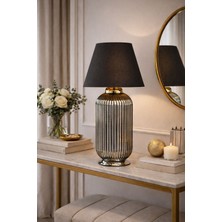 Mars Concept Modern Füme Cam Gövdeli Siyah Şapkalı Dekoratif Masa Lambası - Abajur