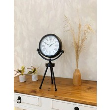 Özfırat Pvc Yapı Siyah Metal Mini Tripod Modern Masa Saati 45×26 cm