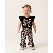Ege Bebek Kız Bebek Yazlık Leoparlı Fiyonk Detaylı Fırfırlı Taytlı 6-9-12-18-24 Aylık 2'li Şık Alt Üst Takım