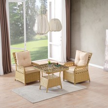 EVDEMO Duru 2 Kişilik Rattan Bahçe Balkon Mutfak Masa Takımı Cappuccino