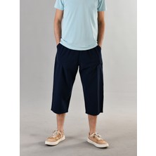 Duxa %100 Pamuk Keten Kumaştan Beli Lastikli ve Bağcıklı Erkek Rahat Kalıp Bol Kesim Günlük Ev Dış Spor Yazlık Baharlık Giyim Hambez Diz Altı Kapri Bermuda Şort Pantolon Eşofman Altı