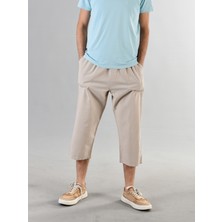 Duxa %100 Pamuk Keten Kumaştan Beli Lastikli ve Bağcıklı Erkek Rahat Kalıp Bol Kesim Günlük Ev Dış Spor Yazlık Baharlık Giyim Hambez Diz Altı Kapri Bermuda Şort Pantolon Eşofman Altı