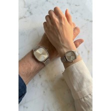 Oqqo Helios Kare Kasa Gri Kordon Takvim Detaylı Çift Saati