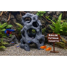 BarsDepo Akvaryum Dekor Kayalık Mağara + Hediye “balık Tutmak Yasaktır” Tabela | Karides & Balık Saklanma Alanı