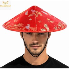 NW NessiWorld Kırmızı Saten Çin Desenli Dragon Işlemeli Şapka – Lastikli