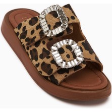 Limoya Esila Hakiki Deri Leopar Taşlı Kadın Terlik