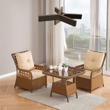 EVDEMO Duru 2 Kişilik Rattan Bahçe Balkon Mutfak Masa Takımı Kahve