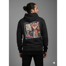 Lenithra Pembe Panter Sırt Baskılı Unisex Oversize Hoodie